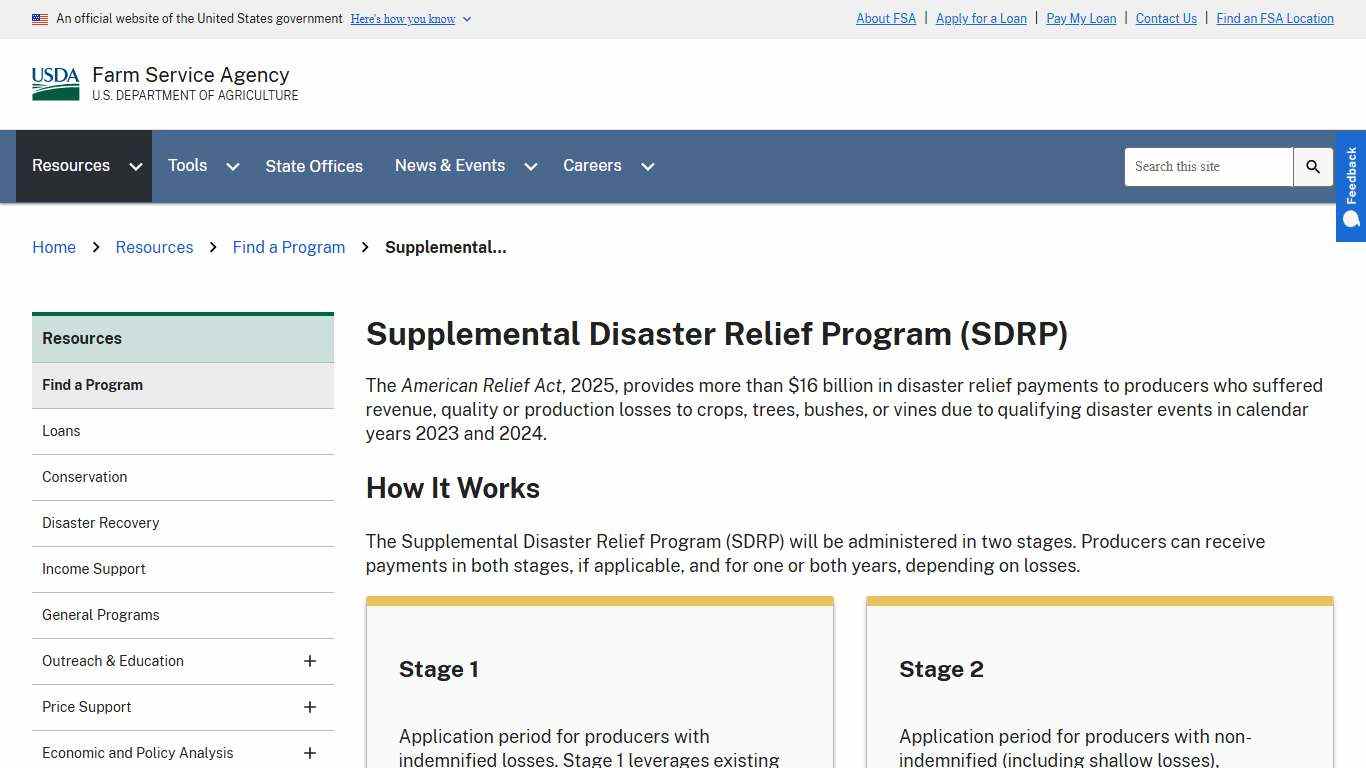 Supplemental Disaster Relief Program (SDRP) | Farm Service Agency