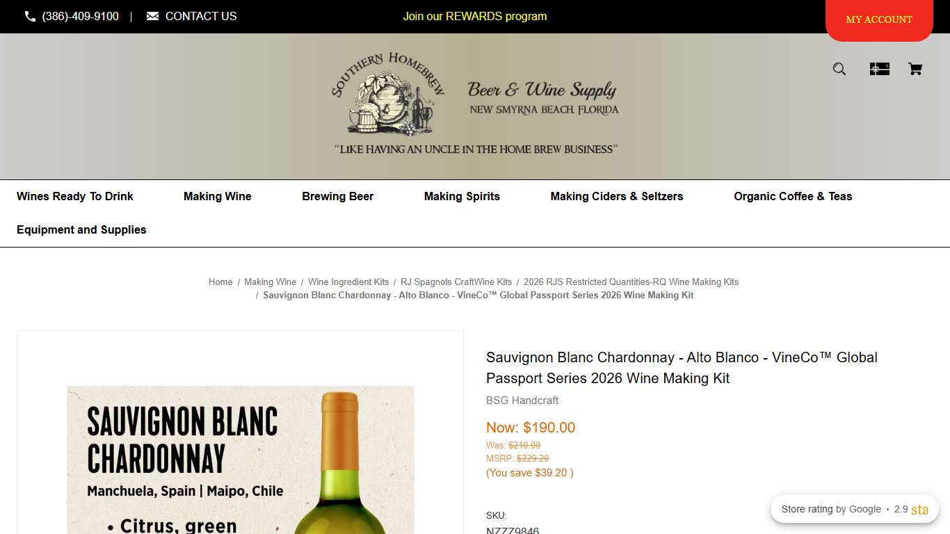 Sauvignon Blanc Chardonnay - Alto Blanco - VineCo™ Global Passport Series 2026 Wine Making Kit by Southern Homebrew